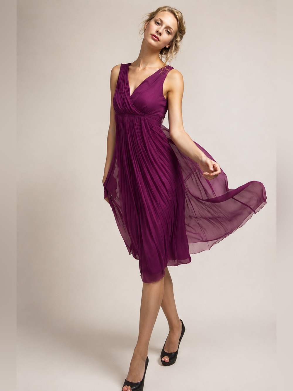 Saja 100% Silk Berry Plum Chiffon Cocktail Dress NWT Size 10 (No Belt)
